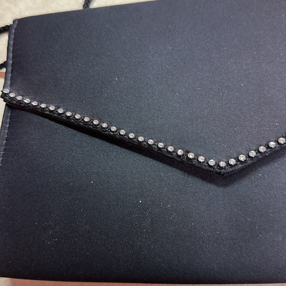 Magid Black Satin Envelope Evening Crossbody, Shoulder, Clutch Purse Rhinestone - Picture 3 of 6